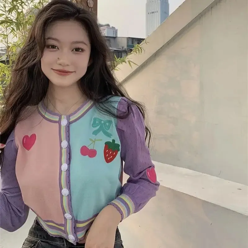 Pastel Embroidered Strawberry Heart Jacket