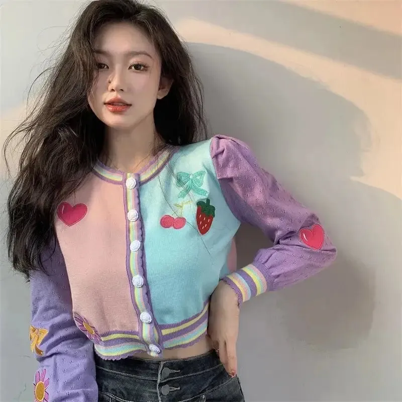 Pastel Embroidered Strawberry Heart Jacket