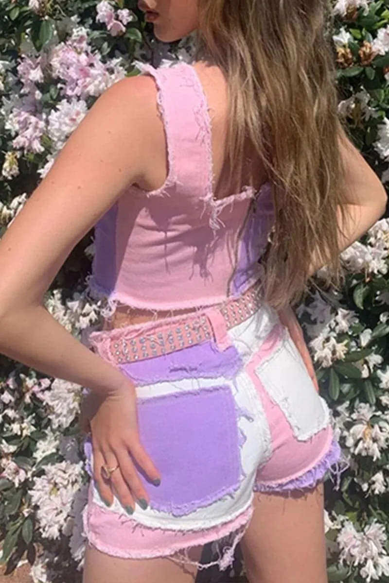 PC712 Multi Colour Denim Shorts