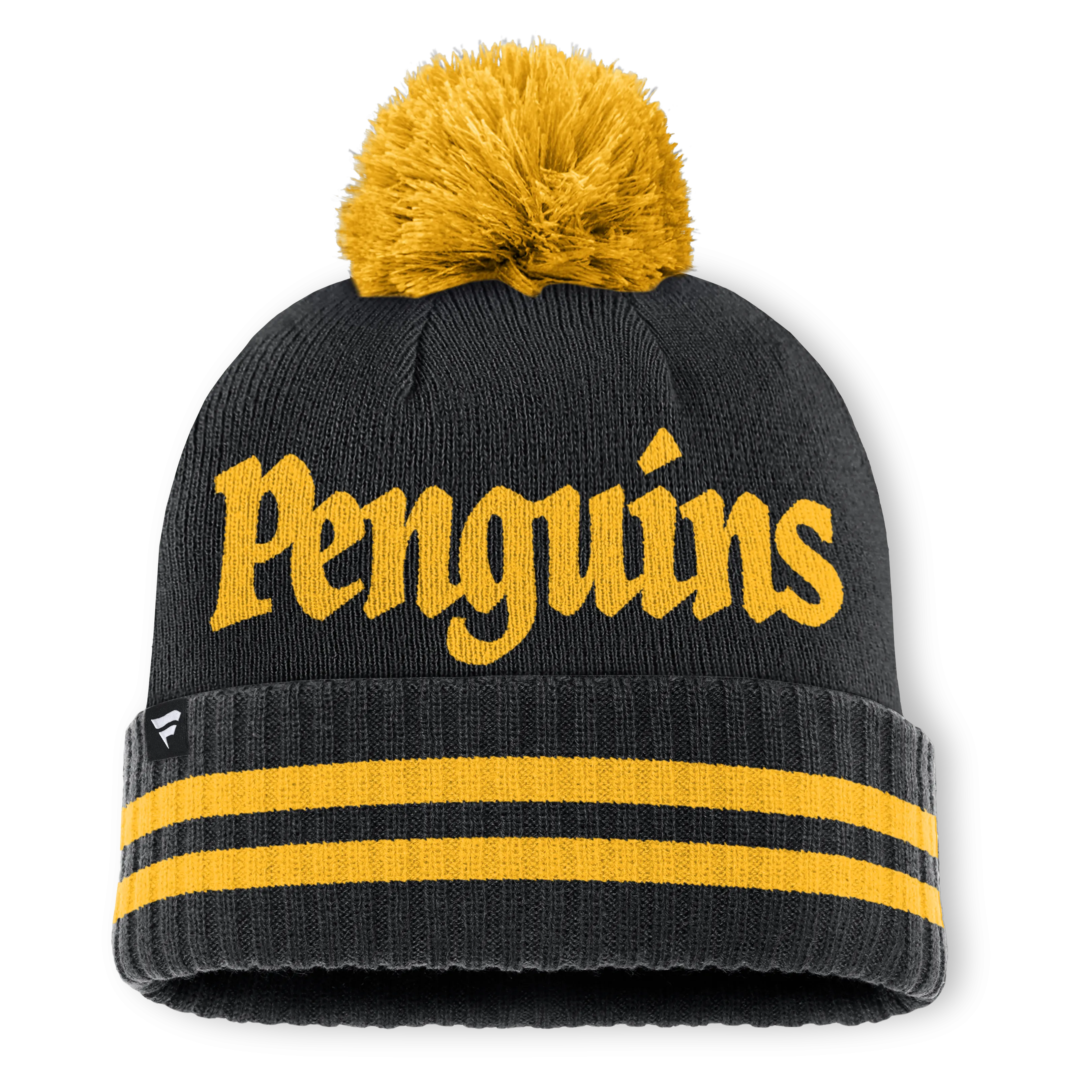 Pittsburgh Penguins Fanatics Heritage Blind Side Cuff Knit Toque with Pom - Black/Yellow