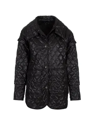 Quilted Coat with Pockets - Black