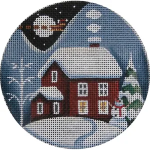 Red Winter Cabin Round Canvas