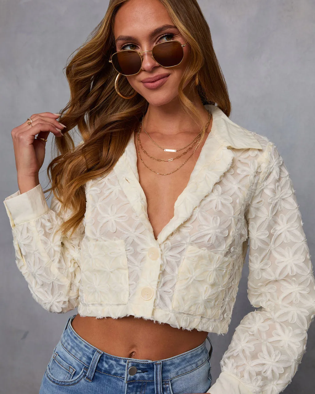 Rosalena Embroidered Floral Cropped Jacket