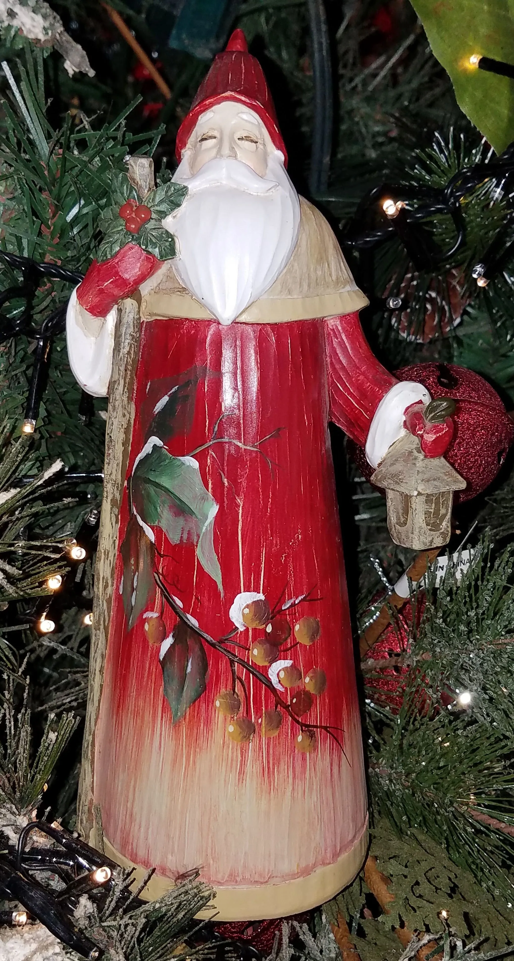 Santa figurine red with winter scene -resin 11"