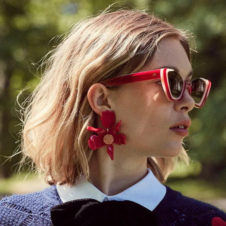 SCARLET CRYSTAL LILY EARRINGS
