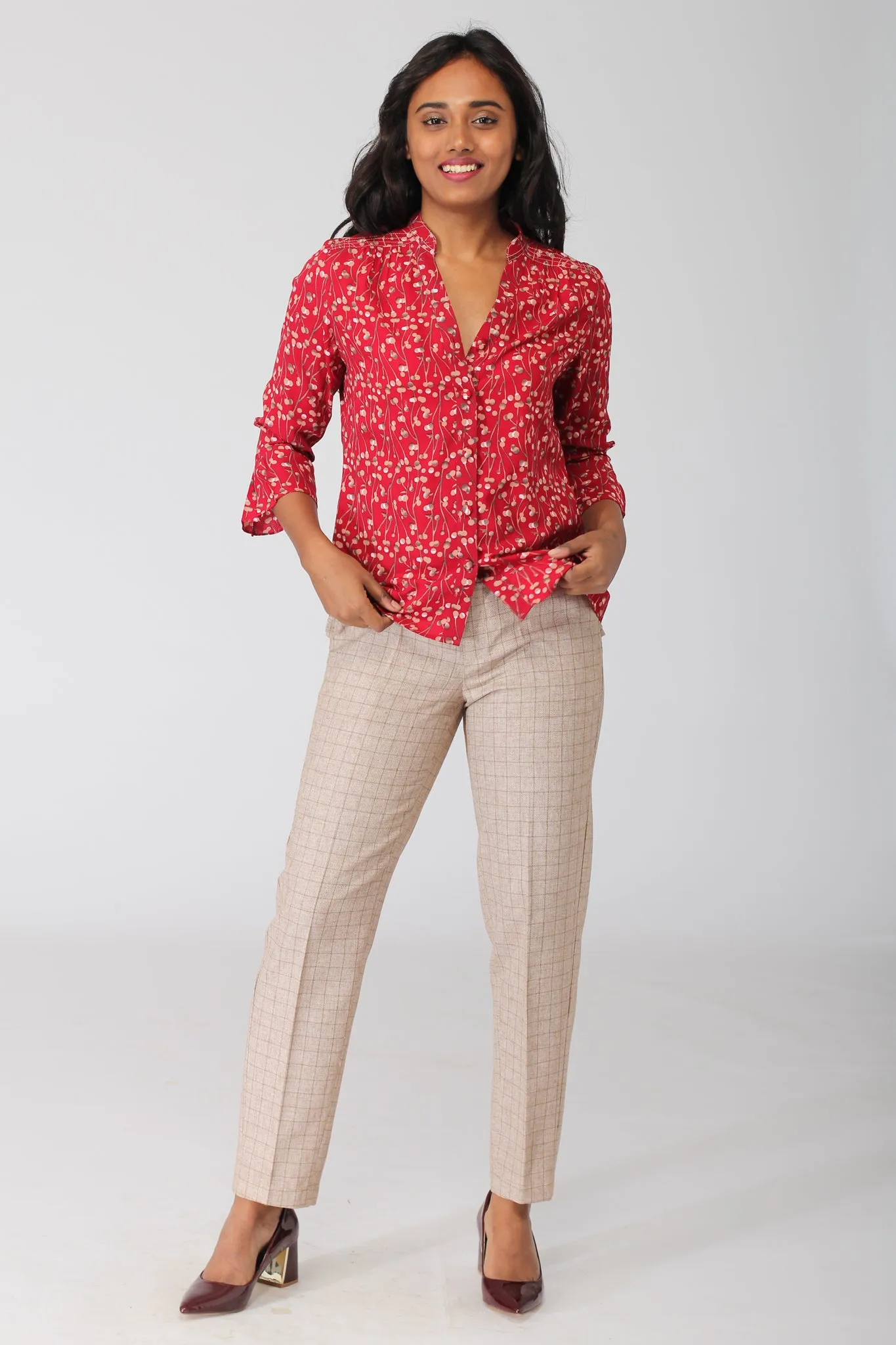 Shillong Collarless Shirt with Threadwork Detail