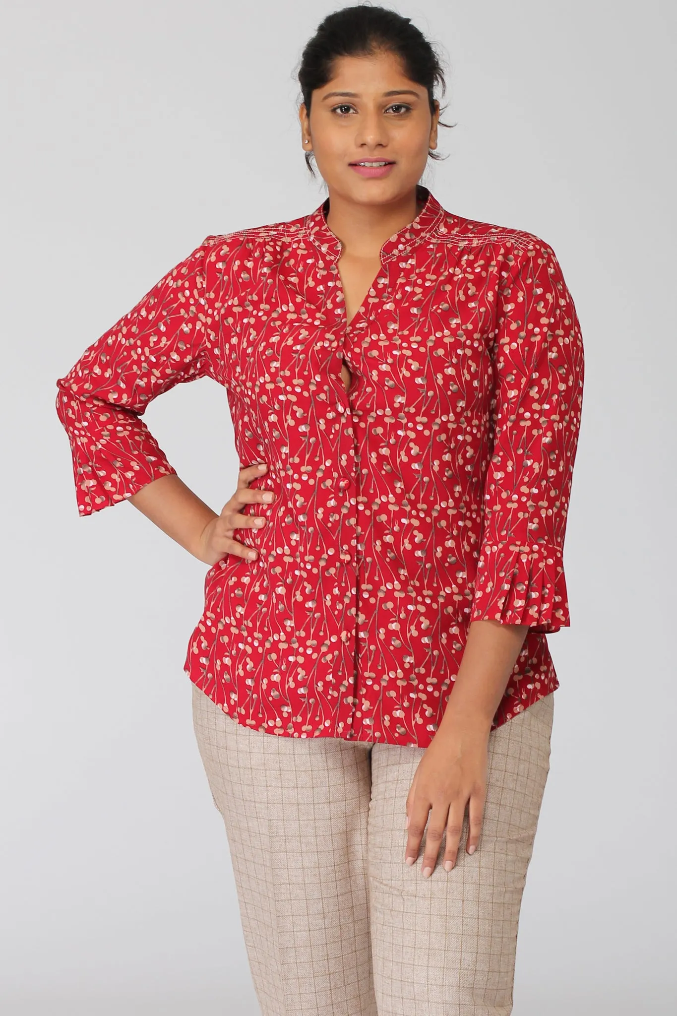 Shillong Collarless Shirt with Threadwork Detail