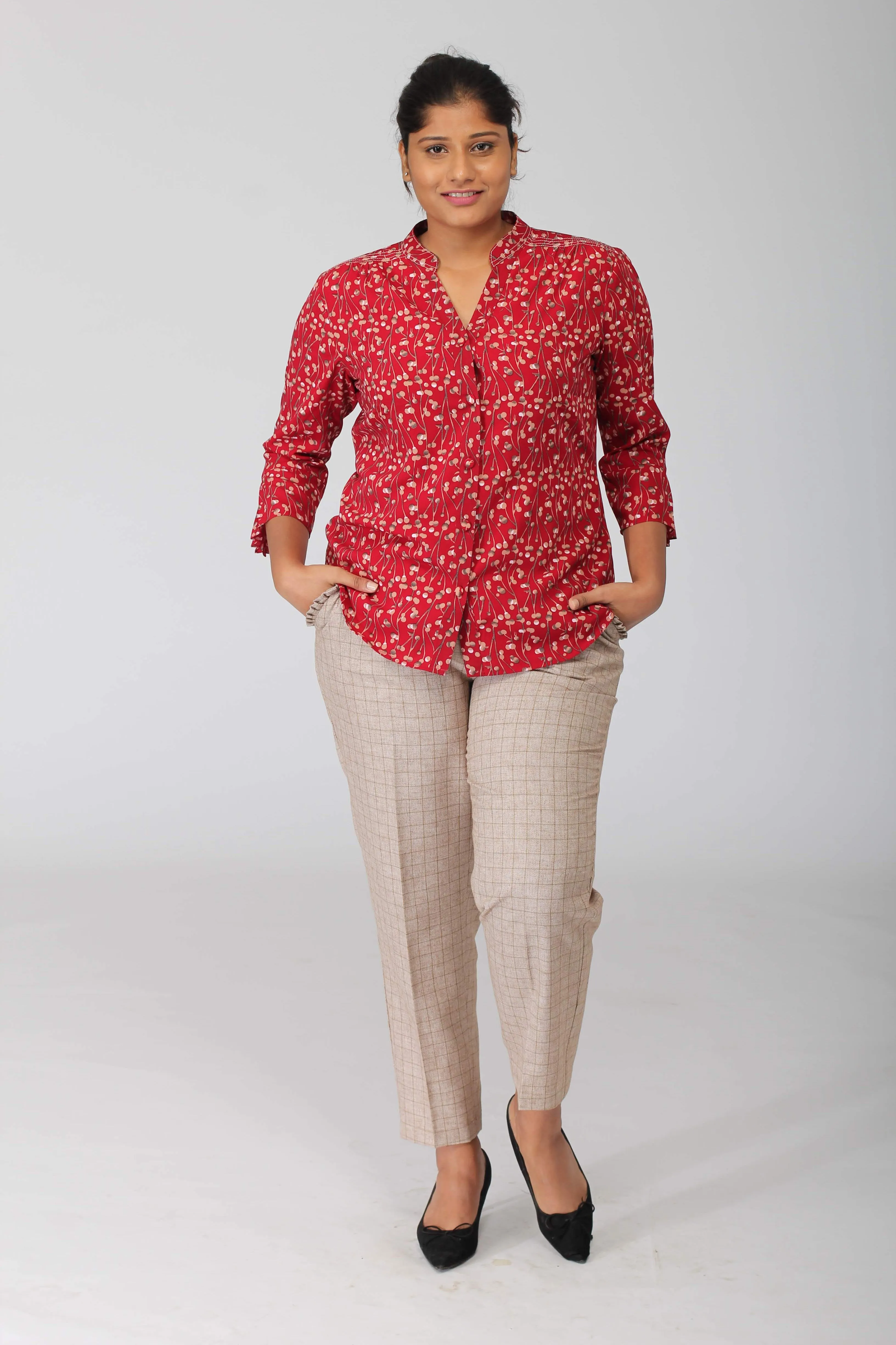 Shillong Collarless Shirt with Threadwork Detail