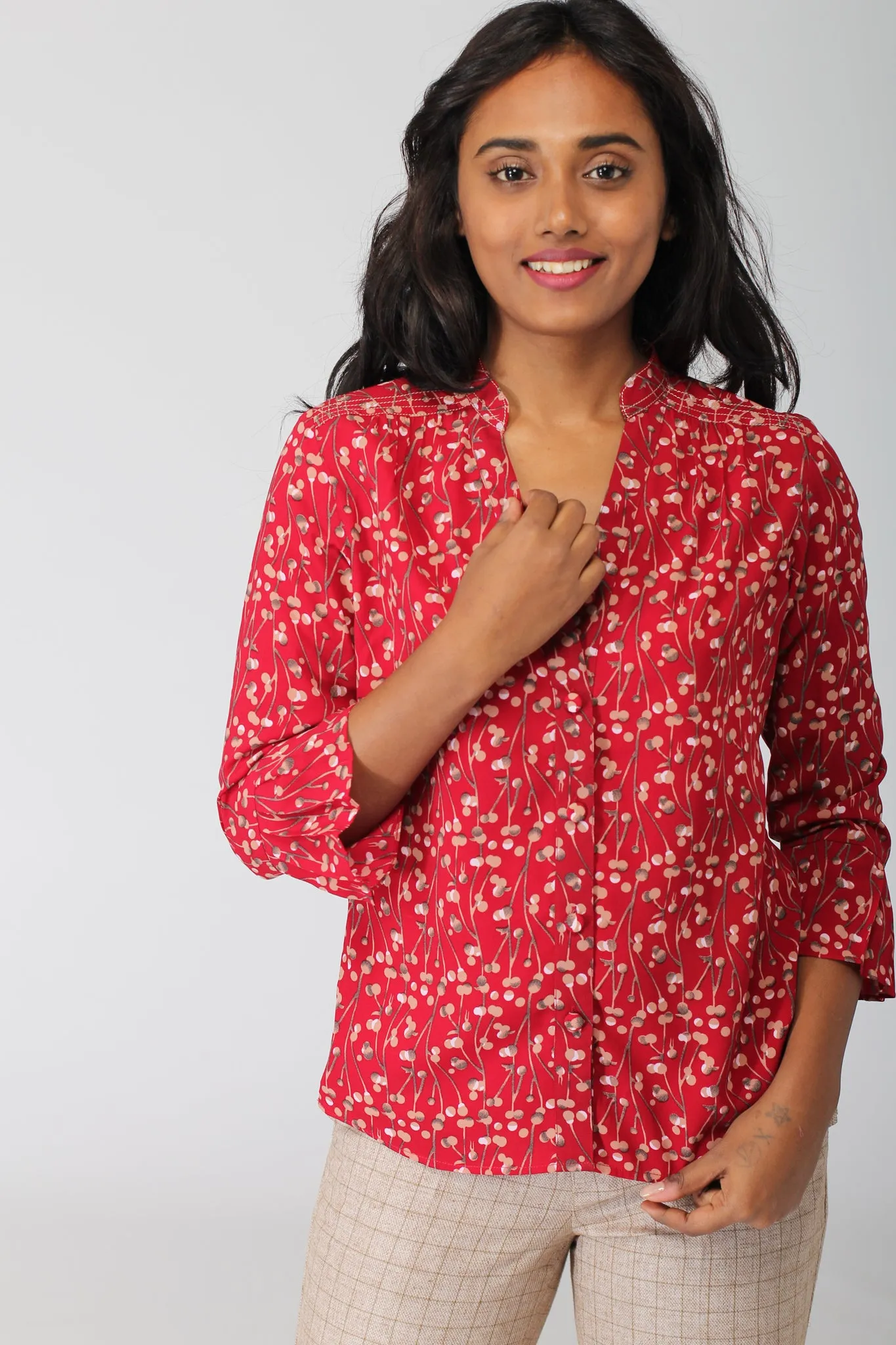 Shillong Collarless Shirt with Threadwork Detail