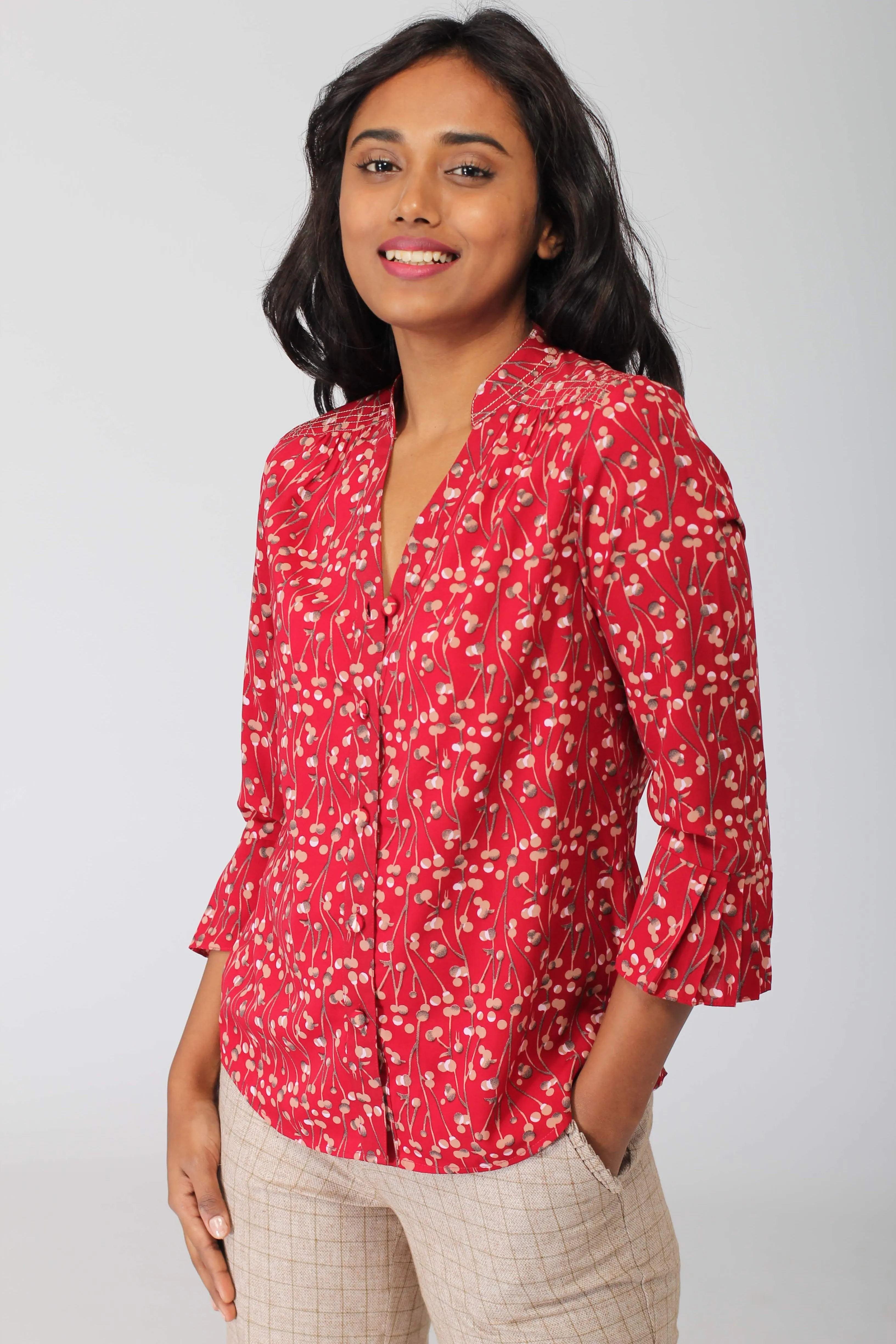 Shillong Collarless Shirt with Threadwork Detail