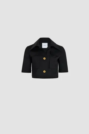 Short-sleeved cropped jacket in organic cotton gabardine