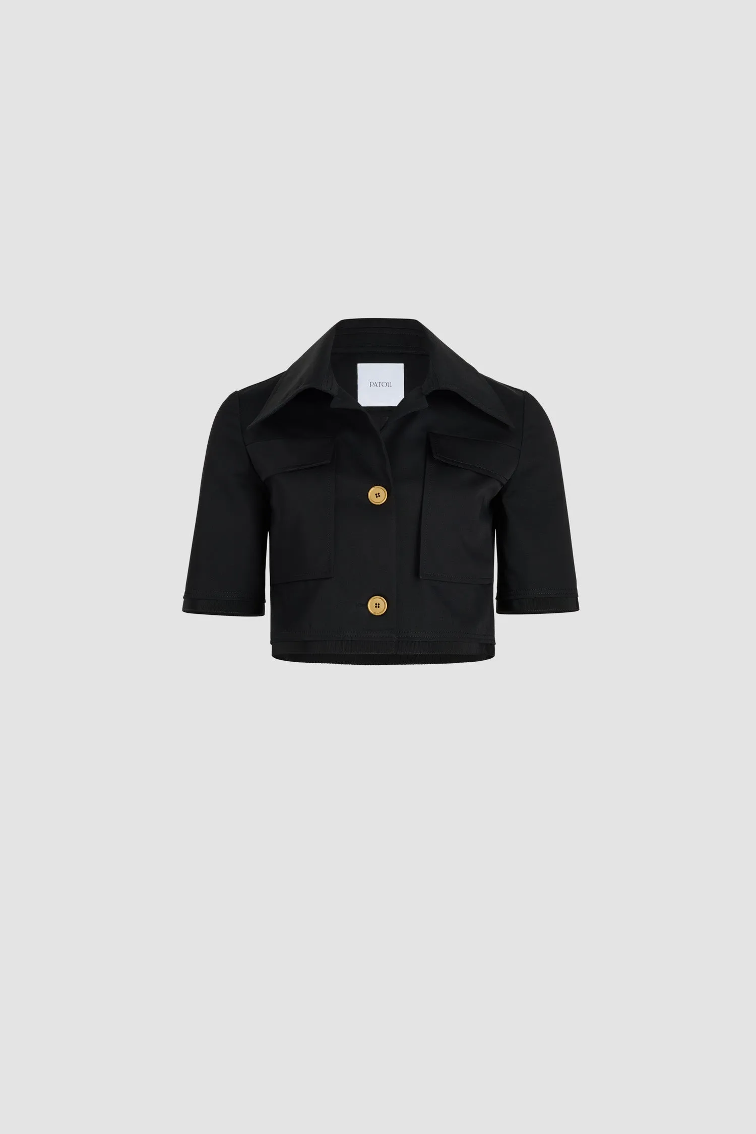 Short-sleeved cropped jacket in organic cotton gabardine