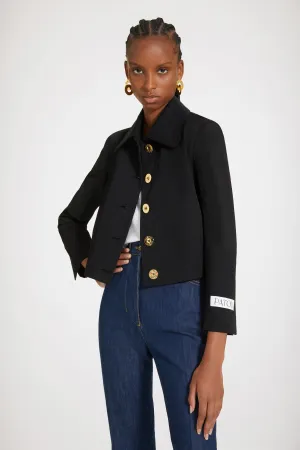 Short tailored jacket in organic cotton gabardine