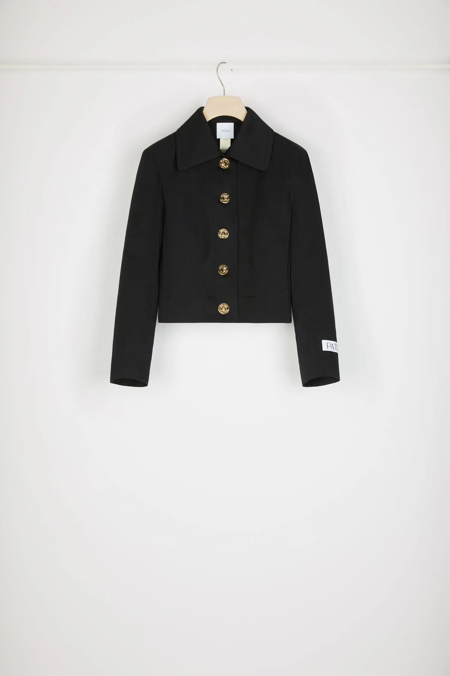 Short tailored jacket in organic cotton gabardine