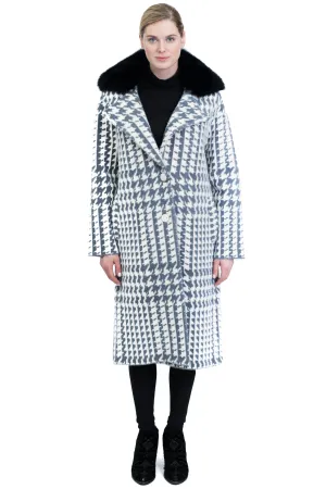 Single Breasted Coat with Houndstooth Pattern