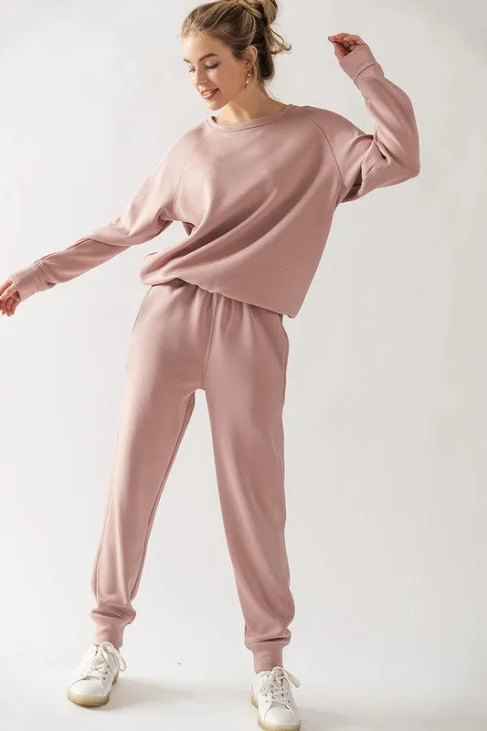 Sleeve Detail Pullover Raglan Sweatshirt Rose