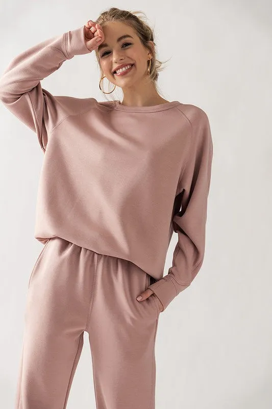 Sleeve Detail Pullover Raglan Sweatshirt Rose