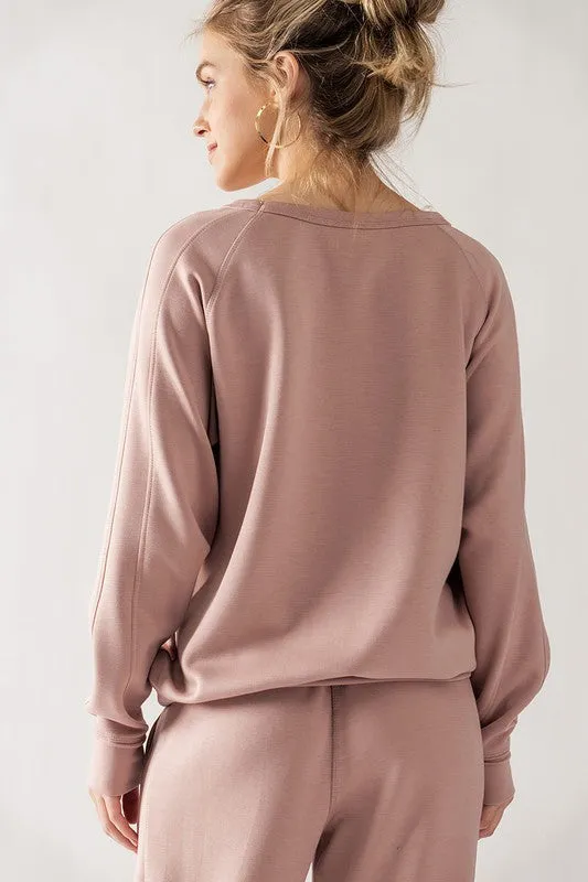 Sleeve Detail Pullover Raglan Sweatshirt Rose