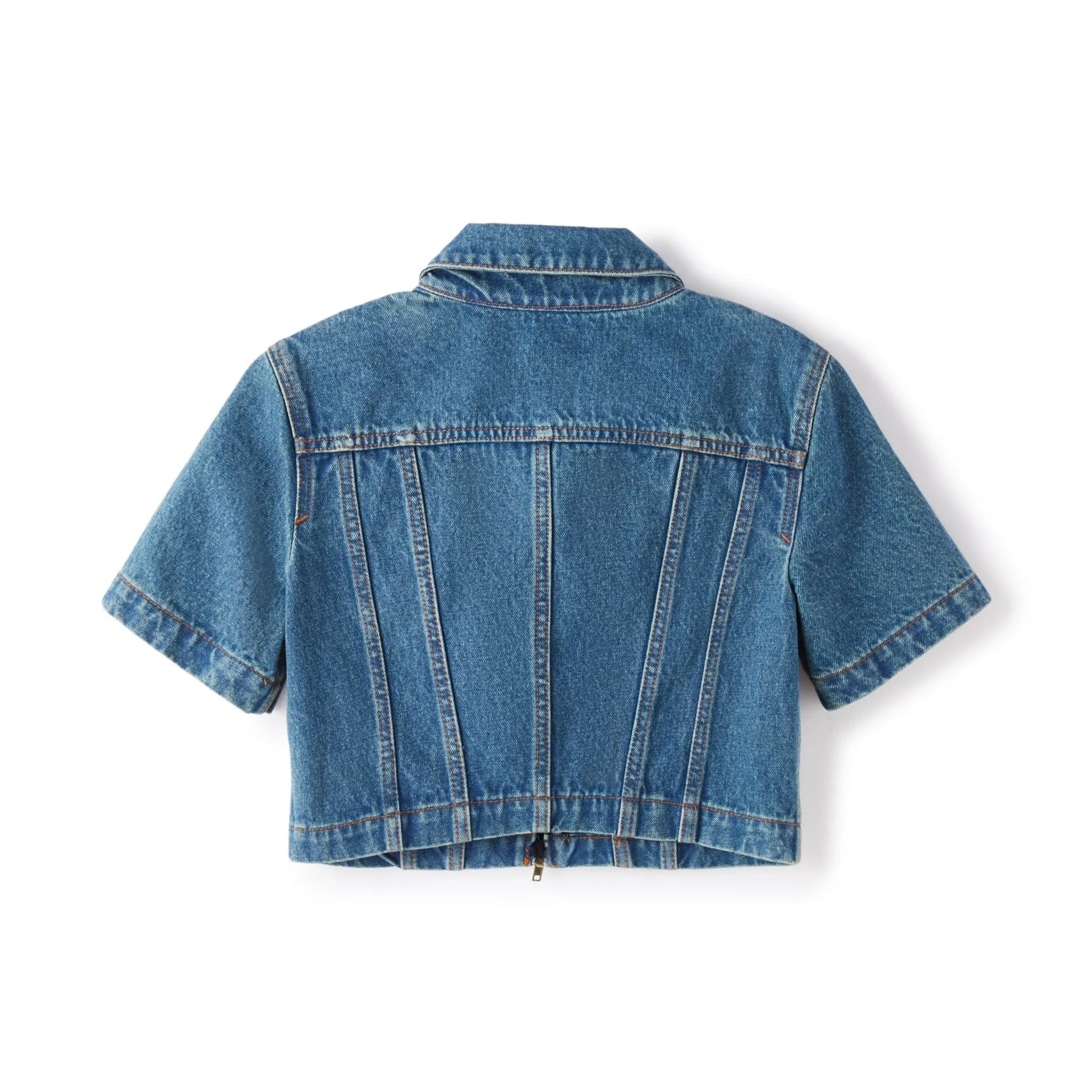 Slim-fit Cropped Zip-up Denim Jacket