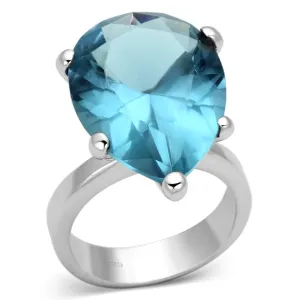Sterling Silver Ring Synthetic Sea Blue LOAS864 for Women Style Rhodium