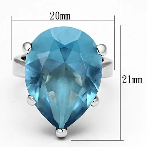 Sterling Silver Ring Synthetic Sea Blue LOAS864 for Women Style Rhodium