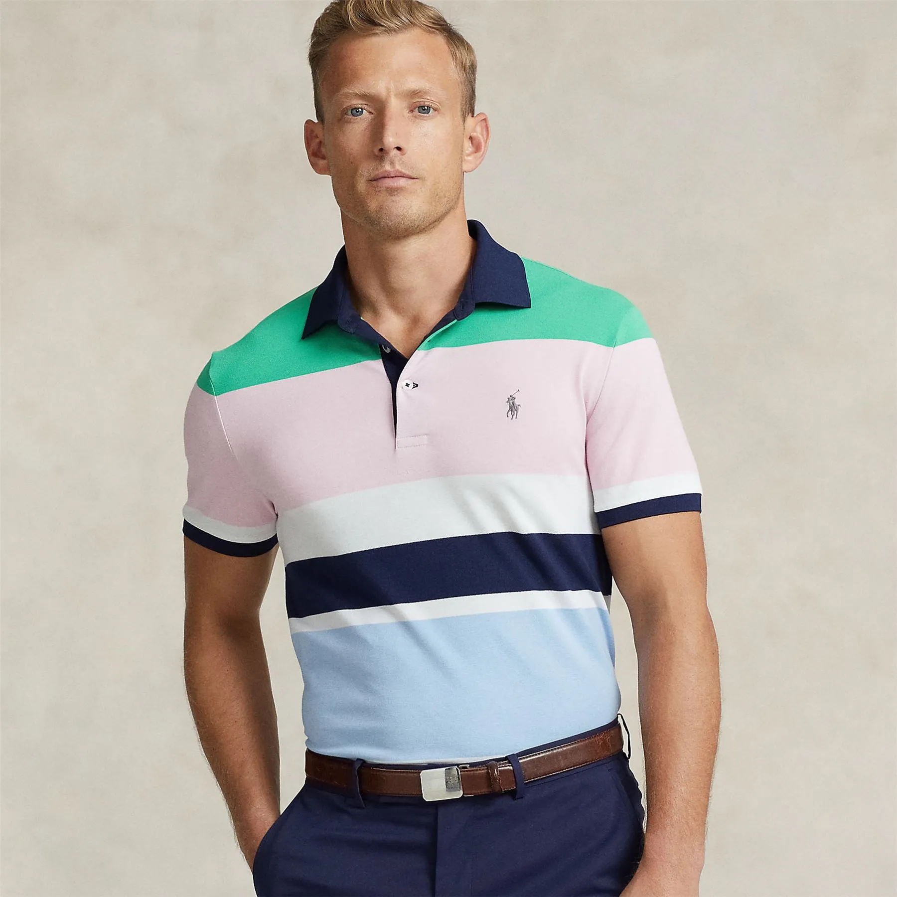 Tailored Fit Performance Polo Vineyard Green Multi - AW24