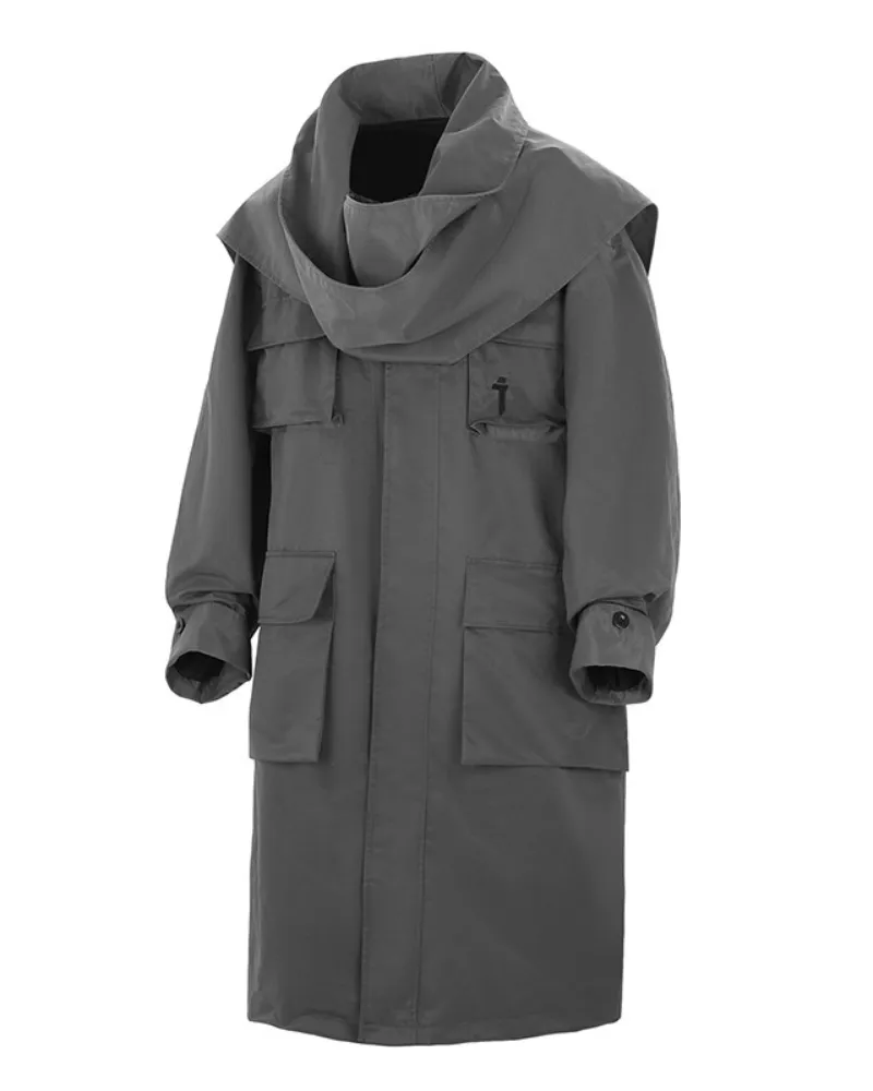 Techwear Functional Multi-Pocket Scarf Long Coat