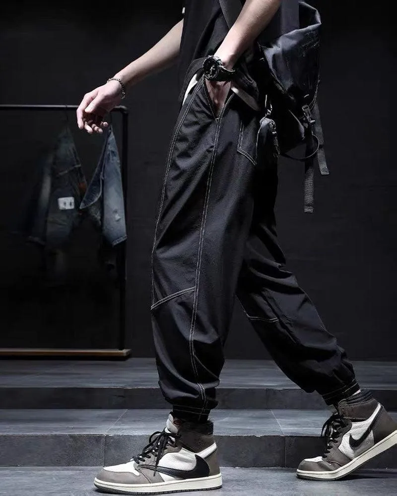 Techwear Patchwork Baggy Ice Silk Pants