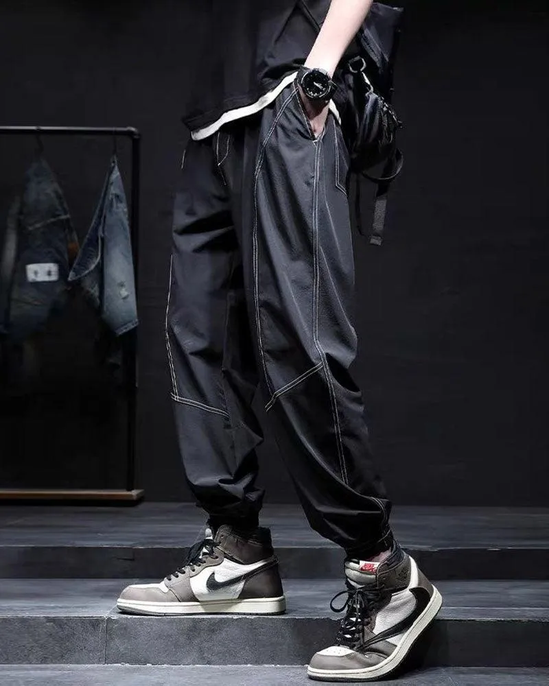 Techwear Patchwork Baggy Ice Silk Pants