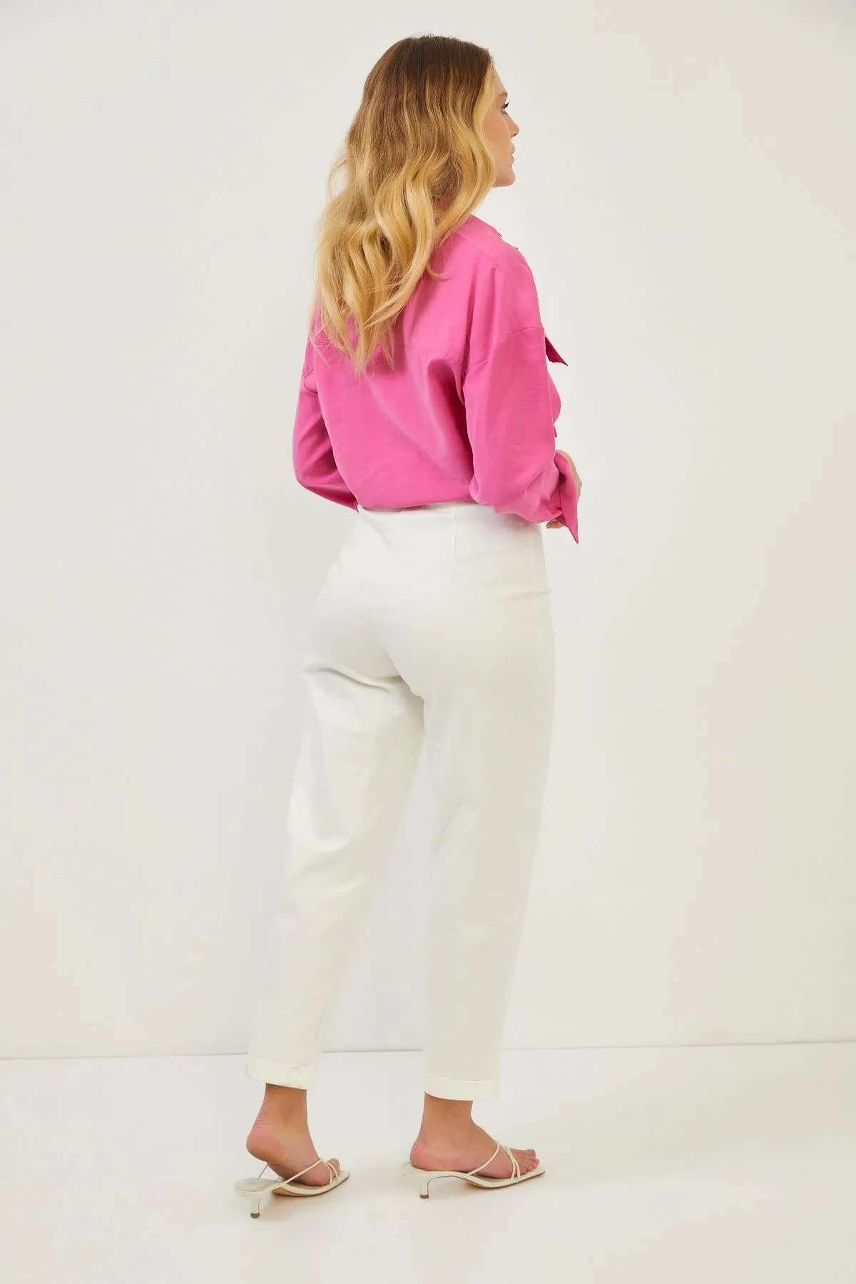 White Cotton Straight Leg Trousers