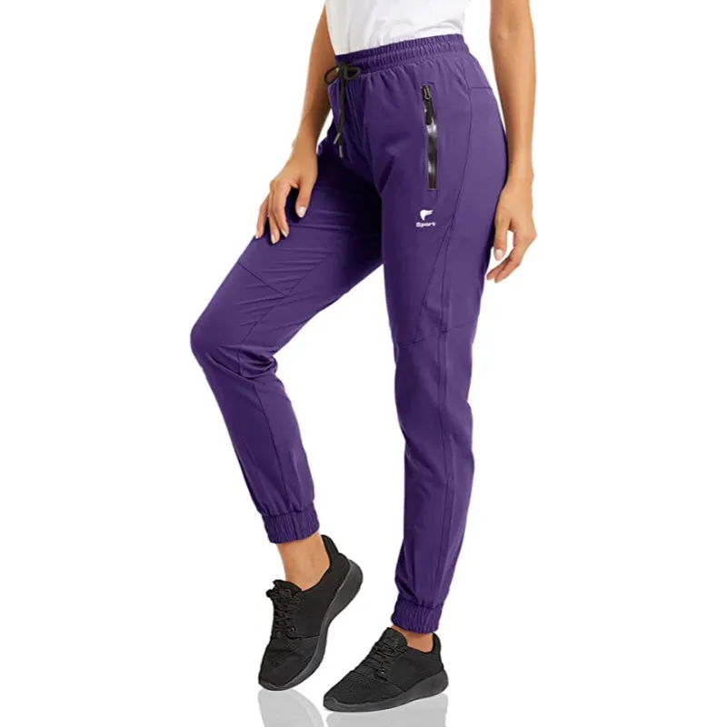 Women's Quick Dry Jogger Hiking Pants With Zipper Pockets Closed Bottom Sweatpants For Workout, Gym, Running