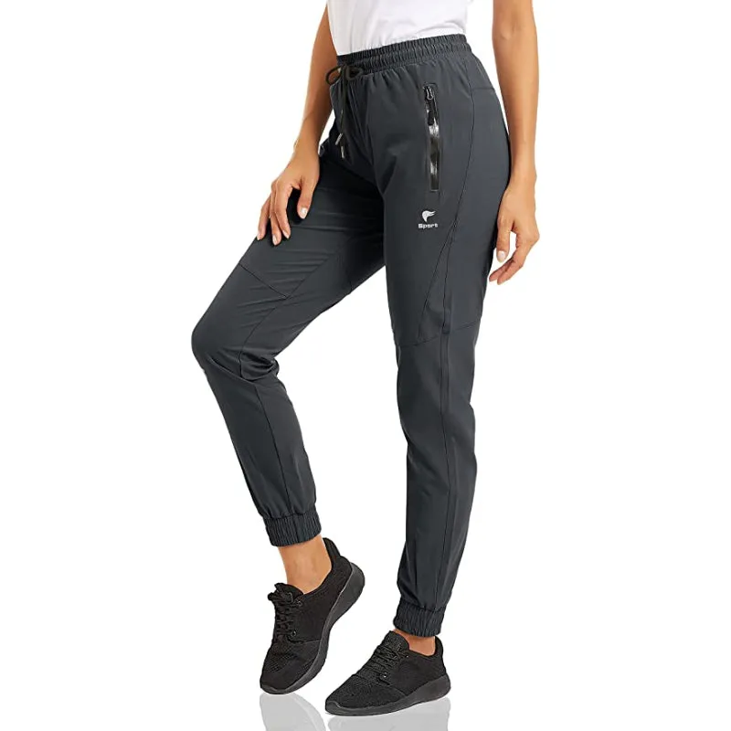 Women's Quick Dry Jogger Hiking Pants With Zipper Pockets Closed Bottom Sweatpants For Workout, Gym, Running