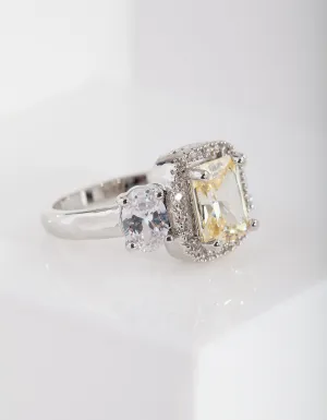 Yellow Rhodium Cubic Zirconia Engagement Ring